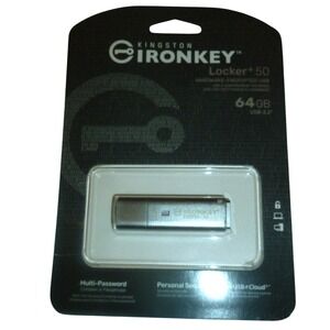 Kingston IronKey Locker+ 50 64GB Hardware-Encrypted USB 3.2 Flash Drive IKLP50